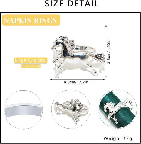 Alloy Horses Napkin Ring Set of 12 Metal Animal Napkin Buckle for Wedding,Parties, Dinners, Christmas, Holidays Decor, Silver in Kuwait