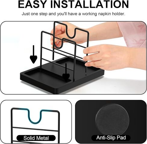 Lazy Susan Napkin Holder, 360° Rotating Napkin Holders Metal Dining Napkin Dispenser Fit Salt and Pepper Shakers Condiment Holder, Standing Paper Napkin Storage for Kitchen, Black in Kuwait