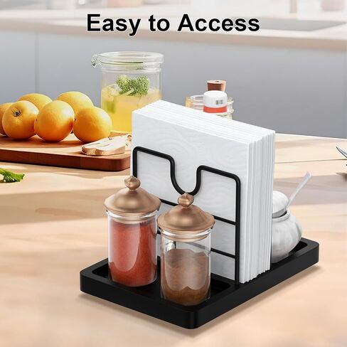 Lazy Susan Napkin Holder, 360° Rotating Napkin Holders Metal Dining Napkin Dispenser Fit Salt and Pepper Shakers Condiment Holder, Standing Paper Napkin Storage for Kitchen, Black in Kuwait