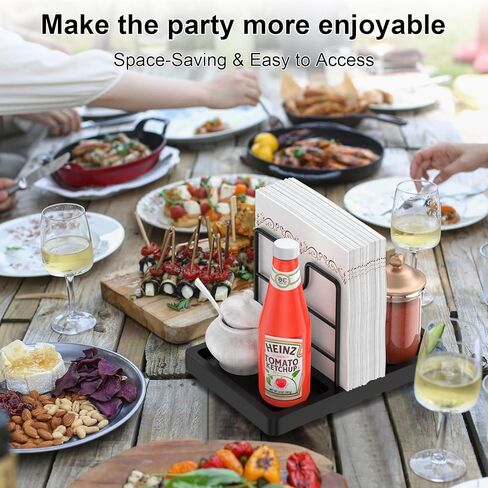 Lazy Susan Napkin Holder, 360° Rotating Napkin Holders Metal Dining Napkin Dispenser Fit Salt and Pepper Shakers Condiment Holder, Standing Paper Napkin Storage for Kitchen, Black in Kuwait