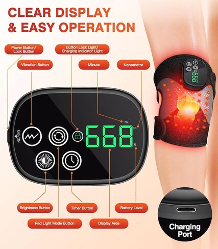 Knee Massager with Heat and Red Light Therapy, Knee Brace with Vibration, 5000mah Wireless Cordless,660nm & 850nm Red Light Therapy Adjustable Knee Wrap for Knee/Elbow/Shoulder Pain Relief in Kuwait