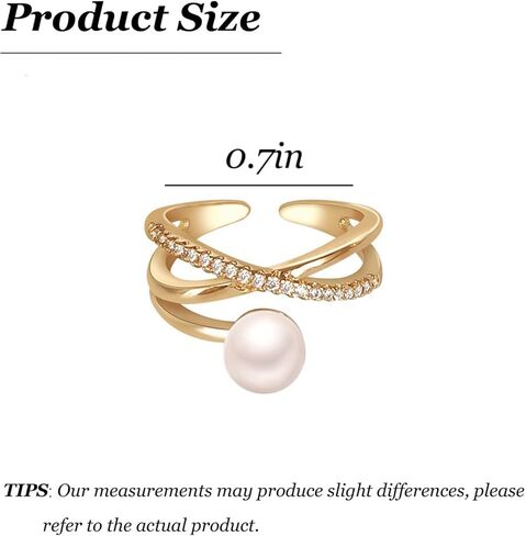 Pearl Ring for Women Cubic Zirconia Engagement Ring Gold Silver Rhinestone Statement Dainty Simple Finger Open Rings Dress Accessories Valentines Day Jewelry Gift for Her in Saudi Arabia
