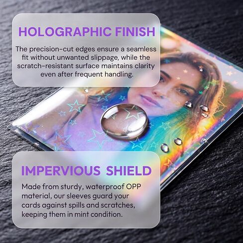 600 Pack Holographic Card Sleeves, Laser Flashing Trading Card Protector, 3.5" x 2.4" Kpop Photocard Holder, Mini Polaroid Protective Cover for Game Sports Cards Token in Kuwait