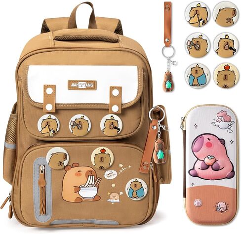 Capybara Backpack for Girls - Cute Capybara Theme Animal School Bag with Pencil Case Badge Keychain, Waterproof Large Capacity Kawaii Cartoon Animals Bookbag for Teens Boys Gifts in Saudi Arabia