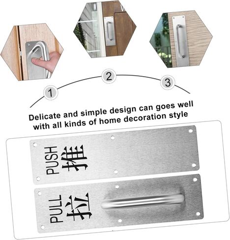 jojofuny 1set Stainless Steel Sliding Door Pull Handle Push Plate Easy to Install Commercial Grade Push Pull Door Handle for Restaurants Bars and Public Areas in Kuwait