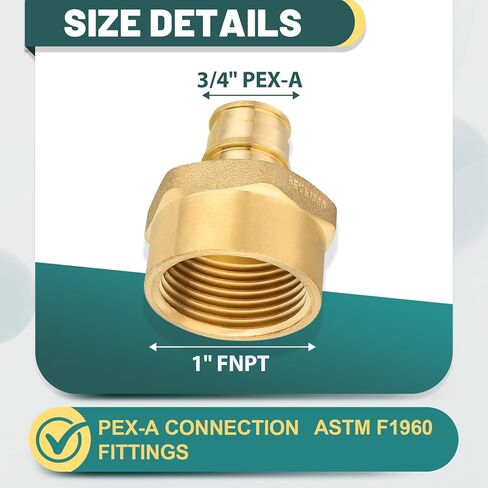 2-Pack Niikappu Pex-A تركيبات توسيع، 3/4 بوصة Pex-A x 1 بوصة محول تدفق كامل أنثى NPT، تركيب أنابيب توسيع نحاسية شديدة التحمل لأنبوب PEX A in Kuwait