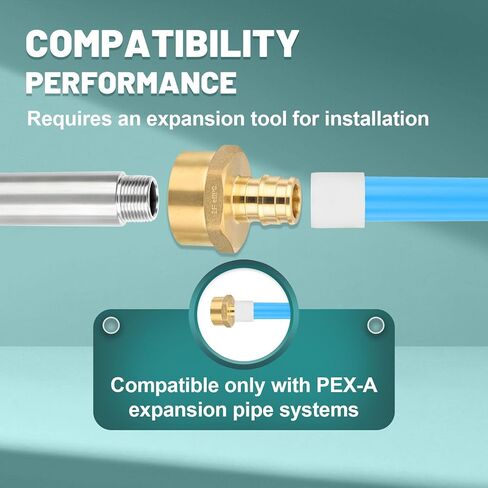 2-Pack Niikappu Pex-A تركيبات توسيع، 3/4 بوصة Pex-A x 1 بوصة محول تدفق كامل أنثى NPT، تركيب أنابيب توسيع نحاسية شديدة التحمل لأنبوب PEX A in Kuwait
