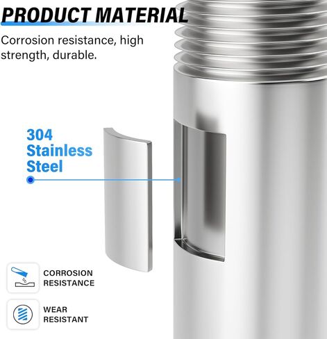 TAILONZ PNEUMATIC 1/4" BSP Male x 1/4" BSP Male 304 Stainless Steel Pipe Nipple, 8" Length Cast Pipe Fitting, Threaded Connector（Pack of 3） in Kuwait