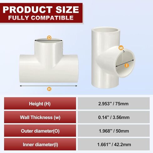 DTGN 5Pcs 1 1/4" Tee PVC Fitting, SCH40 3-Way Furniture Grade PVC Pipe Fitting, Corner Elbow Connector for Building Furniture, Greenhouse Frame Connection, DIY Create, Socket x Socket in Kuwait