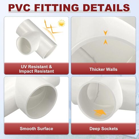 DTGN 5Pcs 1 1/4" Tee PVC Fitting, SCH40 3-Way Furniture Grade PVC Pipe Fitting, Corner Elbow Connector for Building Furniture, Greenhouse Frame Connection, DIY Create, Socket x Socket in Kuwait