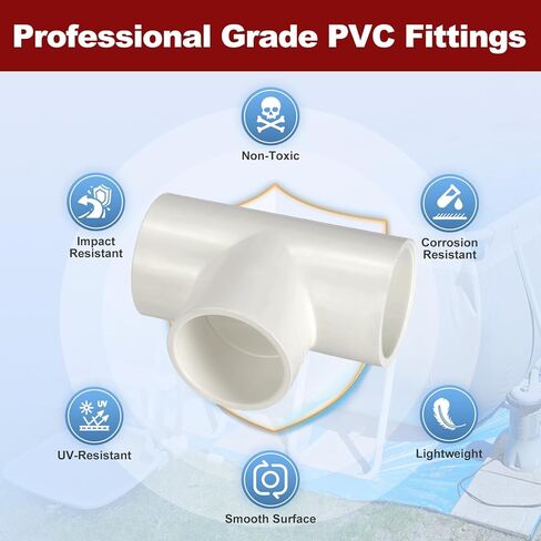 DTGN 5Pcs 1 1/4" Tee PVC Fitting, SCH40 3-Way Furniture Grade PVC Pipe Fitting, Corner Elbow Connector for Building Furniture, Greenhouse Frame Connection, DIY Create, Socket x Socket in Kuwait