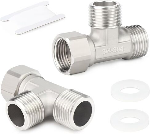 TAISHER 2 قطعة Tee 304 تركيب أنابيب من الفولاذ المقاوم للصدأ، 3/4" MNPTx3/4" FNPTx3/4" MNPT 3 Way T موصل للبروبان والزيت والغاز وأنظمة تدفق الهواء، تي شيرت فرع أنثى in Kuwait