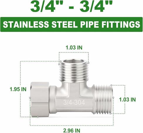 TAISHER 2 قطعة Tee 304 تركيب أنابيب من الفولاذ المقاوم للصدأ، 3/4" MNPTx3/4" FNPTx3/4" MNPT 3 Way T موصل للبروبان والزيت والغاز وأنظمة تدفق الهواء، تي شيرت فرع أنثى in Kuwait
