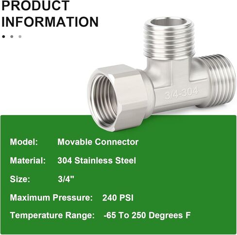 TAISHER 2 قطعة Tee 304 تركيب أنابيب من الفولاذ المقاوم للصدأ، 3/4" MNPTx3/4" FNPTx3/4" MNPT 3 Way T موصل للبروبان والزيت والغاز وأنظمة تدفق الهواء، تي شيرت فرع أنثى in Kuwait