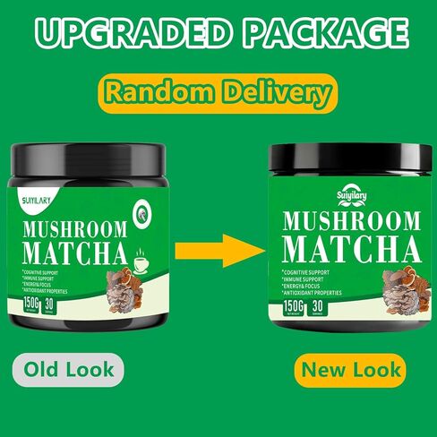 Suiyilary Mushroom Matcha, Ceremonial Matcha Tea Powder with 7 Superfood Mushrooms, Gluten Free, Taste Great Hot or Cold Matcha Latter - 150g 30 Serving in Kuwait