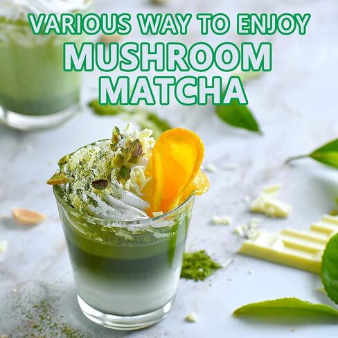 Suiyilary Mushroom Matcha, Ceremonial Matcha Tea Powder with 7 Superfood Mushrooms, Gluten Free, Taste Great Hot or Cold Matcha Latter - 150g 30 Serving in Kuwait