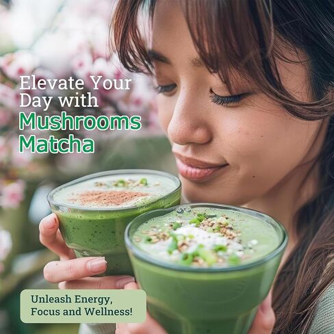 Suiyilary Mushroom Matcha, Ceremonial Matcha Tea Powder with 7 Superfood Mushrooms, Gluten Free, Taste Great Hot or Cold Matcha Latter - 150g 30 Serving in Kuwait