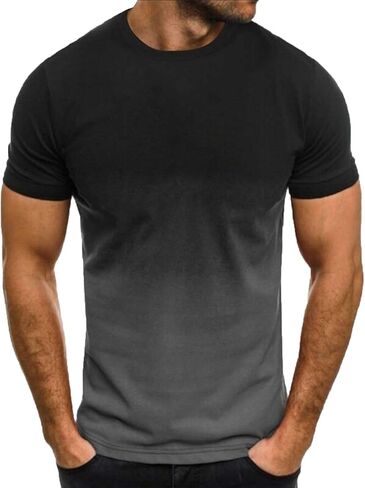 ABABC Men's Fashion T Shirts Quick Dry Workout Shirt Basic Solid Color Short Sleeve Shirts Crewneck Gradient Undershirt in Saudi Arabia