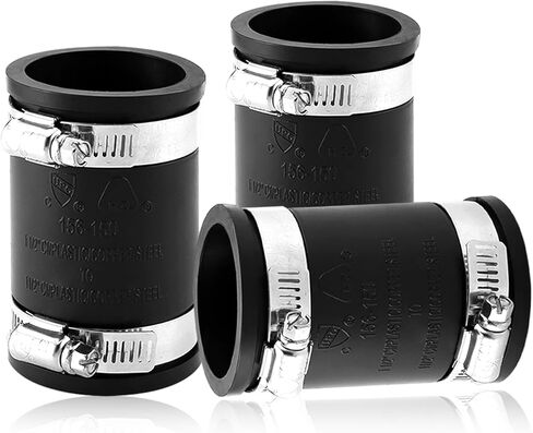 3 Pcs 1 1/2" Flexible Pvc Pipe Coupling with Stainless Steel Clamp, Flexible Fitting for Connecting Cast Iron, Plastic and Copper Pipes, for Sewer and Drain Connections(Black) in Kuwait