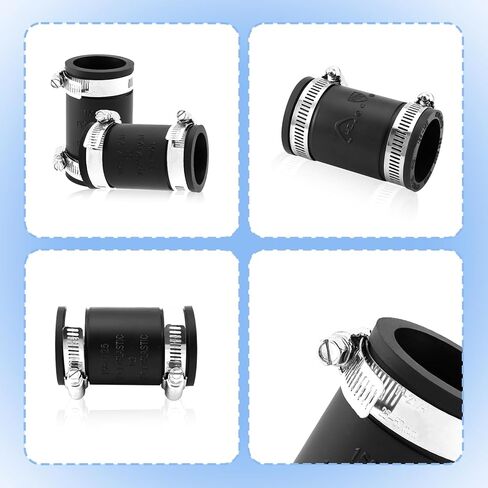 3 Pcs 1 1/2" Flexible Pvc Pipe Coupling with Stainless Steel Clamp, Flexible Fitting for Connecting Cast Iron, Plastic and Copper Pipes, for Sewer and Drain Connections(Black) in Kuwait