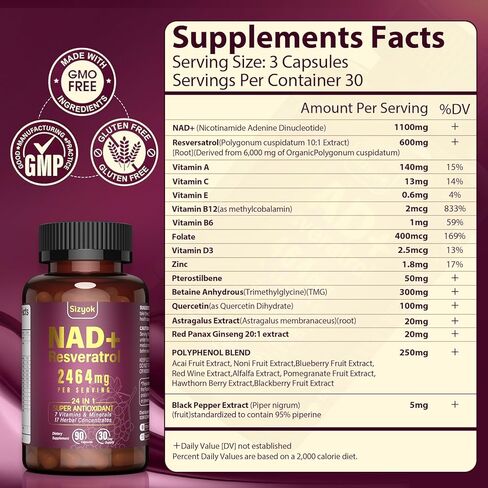 NAD Supplement 1100mg + Resveratrol 600mg – Advanced Liposomal NAD+ Capsules with Pterostilbene & Quercetin in Saudi Arabia