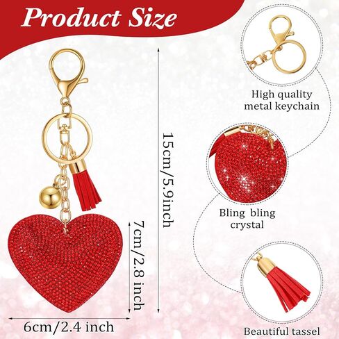 Tondiamo 30 Pcs Valentine Day Heart Keychains Rhinestone Key Chains Set Glitter Crystal Bling Key Rings for Women Charm Gift in Saudi Arabia