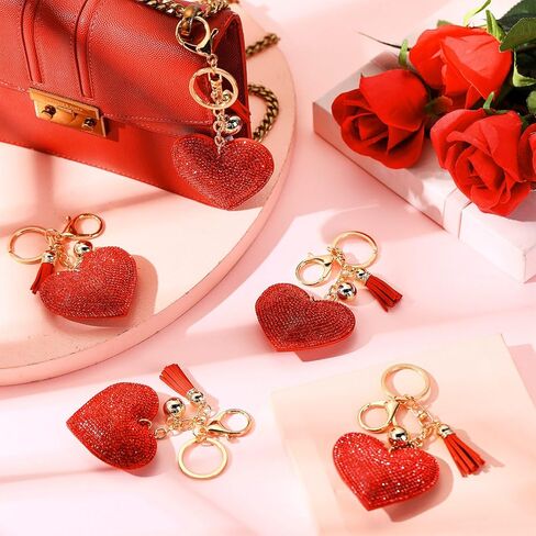 Tondiamo 30 Pcs Valentine Day Heart Keychains Rhinestone Key Chains Set Glitter Crystal Bling Key Rings for Women Charm Gift in Saudi Arabia