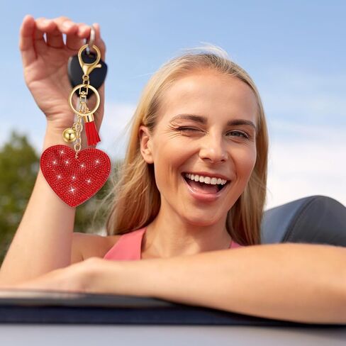 Tondiamo 30 Pcs Valentine Day Heart Keychains Rhinestone Key Chains Set Glitter Crystal Bling Key Rings for Women Charm Gift in Saudi Arabia