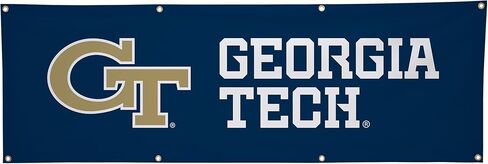 لافتة بوليستر مطبوعة بطباعة رياضية جامعية من Georgia Tech Yellow Jackets - مرخصة من الرابطة الوطنية لرياضة الجامعات (NCAA) - زينة التخرج المعلقة - لافتة مدرسية (أزرق داكن، ذهبي) (2 × 6 بوصات) in Kuwait