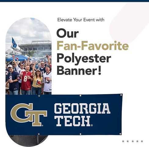 لافتة بوليستر مطبوعة بطباعة رياضية جامعية من Georgia Tech Yellow Jackets - مرخصة من الرابطة الوطنية لرياضة الجامعات (NCAA) - زينة التخرج المعلقة - لافتة مدرسية (أزرق داكن، ذهبي) (2 × 6 بوصات) in Kuwait