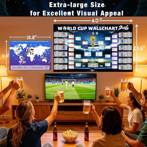 World Soccer Cup Schedule Poster Set 2026, 40"x 23.6" Extra Large Polyester Match Tracker, Waterproof Wrinkle-Resistant Reusable Anti-tear Wall Chart Sports Fans Gift with Knockout Bracket, Group Stage Tracker, Includes 48 Team Flag Stickers, Marker, Moun in Kuwait
