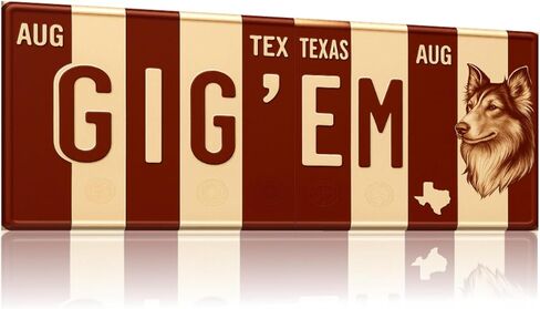 لافتة لوحة ترخيص Texas A&M Aggies Gig Em - لوحة فنية جدارية معدنية مقاس 16 × 6 بوصة من الألومنيوم - أبيض كستنائي - ديكور غرفة النوم في كهف مروحة SEC - مقاومة للأشعة فوق البنفسجية جاهزة للتعليق على جدار الكلية in Kuwait