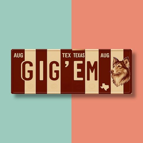 لافتة لوحة ترخيص Texas A&M Aggies Gig Em - لوحة فنية جدارية معدنية مقاس 16 × 6 بوصة من الألومنيوم - أبيض كستنائي - ديكور غرفة النوم في كهف مروحة SEC - مقاومة للأشعة فوق البنفسجية جاهزة للتعليق على جدار الكلية in Kuwait