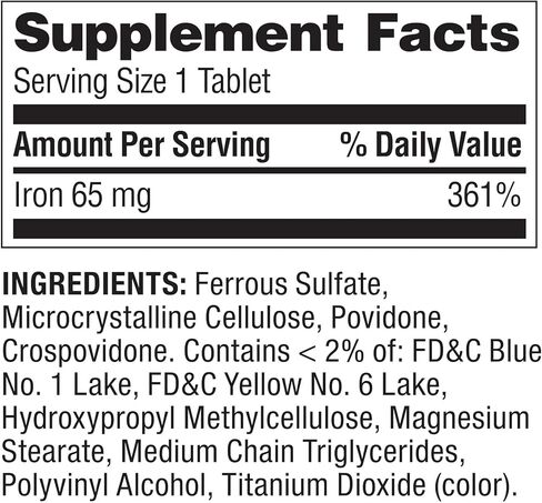 Spring Valley Iron Supplement 65mg, 325mg Ferrous Sulfate, Non-Constipating Iron Tablets for Women & Men, Good Energy & Red Blood Cell Formation, Value Size (200 Count) - Set by Basket Goods in Kuwait