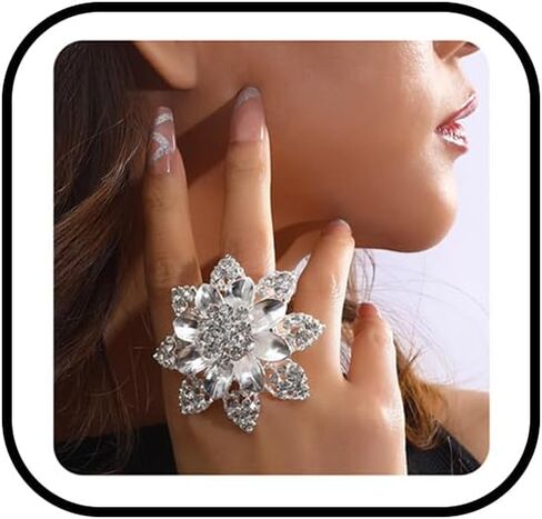 Vintage Crystal Flower Finger Ring,Big Oval Rhinestone Statement Ring Geometric Crystal Leaf Knuckle Rings Jewelry for Bridal Wedding in Saudi Arabia