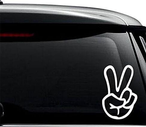 Hand Fingers Peace Sign Decal Sticker For Use On Laptop, Helmet, Car, Truck, Motorcycle, Windows, Bumper, Wall, and Decor Size- [6 inch] / [15 cm] Tall / Color- Gloss White in Kuwait