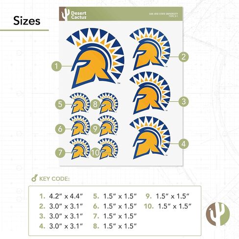 Desert Cactus San Jose State University Sticker SJSU Spartans Sticker Vinyl Decals Laptop Water Bottle Car Scrapbook Sheet (Type 3-1) in Kuwait