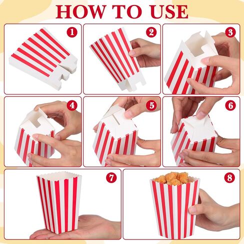 Veemoon 24 Pcs Popcorn Boxes Paper Bags Containers, Red Striped 4.7 Inch Food Grade Cardboard, Movie Night Carnival Party Supplies Dessert Table Decorations in Kuwait