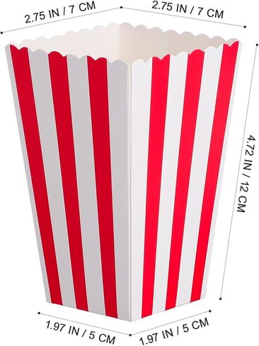 Veemoon 24 Pcs Popcorn Boxes Paper Bags Containers, Red Striped 4.7 Inch Food Grade Cardboard, Movie Night Carnival Party Supplies Dessert Table Decorations in Kuwait