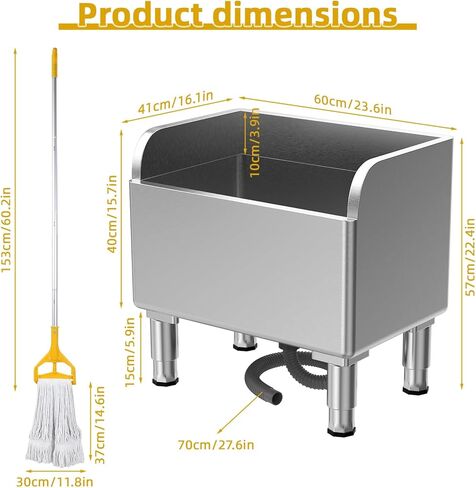 23.6'' Stainless Steel Floor Mop Sink with Assemble Mops with Extended Elevated Rack, Floor Mop Sink Commercial for Laundry Room, Kitchen, Restaurant, Garage, Overflow-Proof Reservoir in Kuwait