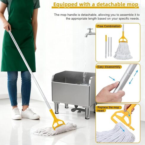 23.6'' Stainless Steel Floor Mop Sink with Assemble Mops with Extended Elevated Rack, Floor Mop Sink Commercial for Laundry Room, Kitchen, Restaurant, Garage, Overflow-Proof Reservoir in Kuwait
