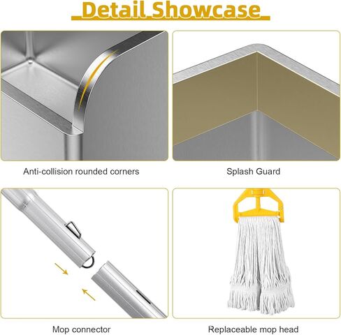 23.6'' Stainless Steel Floor Mop Sink with Assemble Mops with Extended Elevated Rack, Floor Mop Sink Commercial for Laundry Room, Kitchen, Restaurant, Garage, Overflow-Proof Reservoir in Kuwait