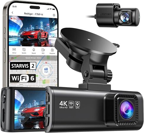 REDTIGER 4K Dash Cam Front Rear, STARVIS 2 Sensor, Free Card Included, 5.8GHz WiFi-20MB/s Fast Download, Dash Camera for Cars with GPS, WDR Night Vision, 170°Wide Angle, 24H Parking Mode(F7NP) in Saudi Arabia