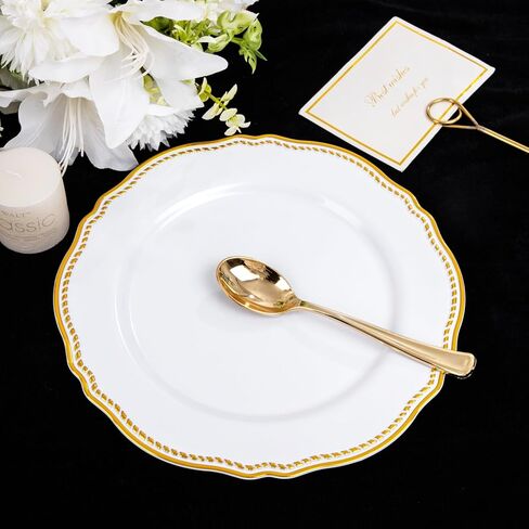 Hioasis 60pcs Gold Plastic Plates - White and Gold Disposable Dinnerware with Gold Rim, Heavy-duty, 10 inch, Dinner Plates for Party & Wedding & Mothers Day in Saudi Arabia