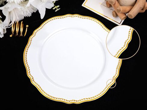 Hioasis 60pcs Gold Plastic Plates - White and Gold Disposable Dinnerware with Gold Rim, Heavy-duty, 10 inch, Dinner Plates for Party & Wedding & Mothers Day in Saudi Arabia