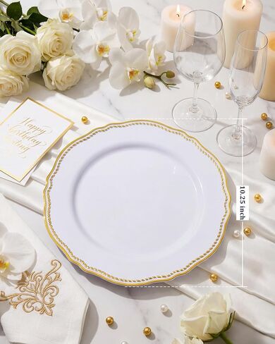 Hioasis 60pcs Gold Plastic Plates - White and Gold Disposable Dinnerware with Gold Rim, Heavy-duty, 10 inch, Dinner Plates for Party & Wedding & Mothers Day in Saudi Arabia