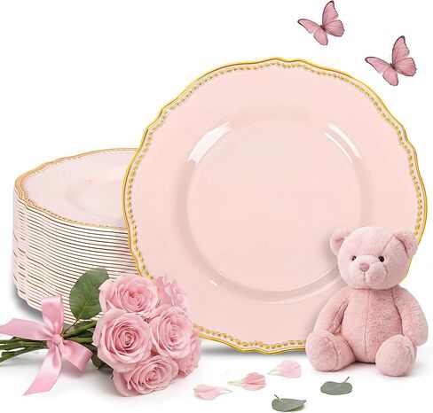 Hioasis 60pcs Gold Plastic Plates - White and Gold Disposable Dinnerware with Gold Rim, Heavy-duty, 10 inch, Dinner Plates for Party & Wedding & Mothers Day in Saudi Arabia