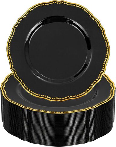 Hioasis 60pcs Gold Plastic Plates - White and Gold Disposable Dinnerware with Gold Rim, Heavy-duty, 10 inch, Dinner Plates for Party & Wedding & Mothers Day in Saudi Arabia