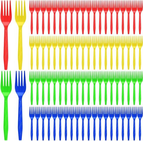 Tioncy 120 Pcs Rainbow Disposable Plastic Forks Bulk Colorful Disposable Cutlery Neon Plastic Forks for Holiday Party Picnics Restaurant Outdoor Events(Rainbow Colors) in Kuwait
