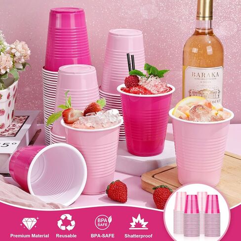 KesaPlan 100PCS 18 oz Plastic Cups, Party Cups Light Pink and Hot Pink Cup Disposable Drinking Cup Bulk For Bachelor Party Valentine's Galentine's Day Wedding Birthday Celebrations in Kuwait